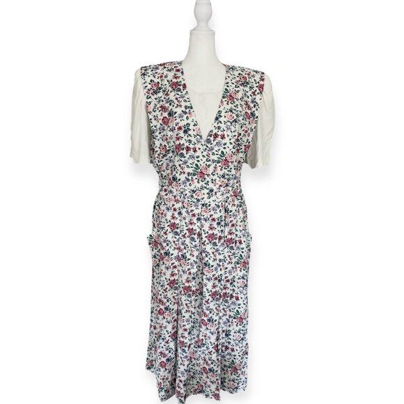 R.J. Stevens Vintage 80s Floral Cottagecore Secretary Dress With Puff Sleeves - Picture 1 of 10